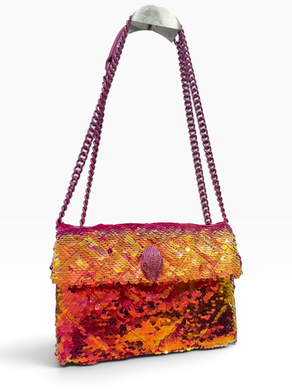Rare Kurt Geiger Medium Kensington Bright Pink Orange Sequin Crossbody Bag - Picture 3 of 12
